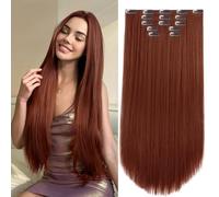 Invisible Straight Clip in Hair Extensions 26 Inch Long Thick Synthetic Hair Extensions Soft and Beautiful Copper Red Heat Resistant for Women 225g