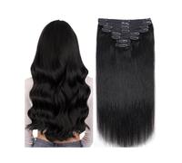 Invisible Straight Clip in Hair Extensions 8pcs #1B Double Weft Clip in Human Hair Extensions Natural Black Color Hair Extensions(12inches)