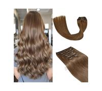 Invisible Straight Clip In Hair Extensions Medium Light Brown Color #6 Brazilian Human Hair Clip Ins 8Pcs Hair Extensions(20inches,240g-2 packs)