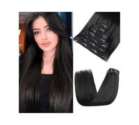 Invisible Straight Clip In Human Hair Extensions Real Softand Comfortable 8 Pieces Natural Black 1B Hair Extensions(24INCHES_120GSET)
