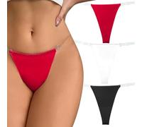Invisible Thongs for Women Transparent Clear Straps T-Back Stretch Light Weight Bikinis Elastic Breathable Cheeky Knickers 3 Pack Black White Red S
