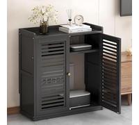 Invisible WiFi Router Sto Cabinet, Slish Black Ma nizer, Freestanding Double-Deck Shelf for Home & Office, Modern Design (23.2 x 9.8 x 23.4 in)