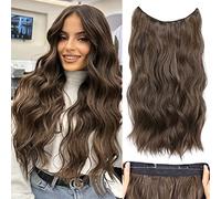 Invisible Wire Hair Extensions with Adjustable Transparent Wire, Secret Wire Hair Extensions with 2 Secure Clips, 20 Inch Synthetic Hair Pieces for Women(Color: Balayage Dark Brown to Chestnut Brown)