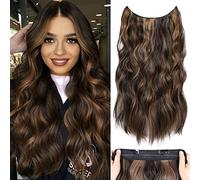 Invisible Wire Hair Extensions with Adjustable Transparent Wire, Secret Wire Hair Extensions with 2 Secure Clips, 20 Inch Synthetic Hair Pieces for Women (Color: Brown Highlighted Caramel Blonde)