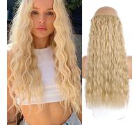 Invisible Wire Hair Pieces for Women Wavy Curly Halo Hair Extension Adjustable Transparent Headband Synthetic Heat Resistant Fiber(Dirty Blonde)