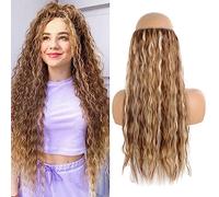 Invisible Wire Hair Pieces for Women Wavy Curly Halo Hair Extension Adjustable Transparent Headband Synthetic Heat Resistant Fiber(Hl Brown)