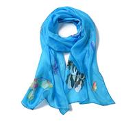 Invisible World Women's 100% Mulberry Silk Scarf Hand Painted Butterfly Long for Neck Hair or Head - Turquoise