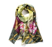 Invisible World Women's Silk Scarf 100% Mulberry Long Floral Design for Neck Head or Hair Hand Painted - Blue Water Flower