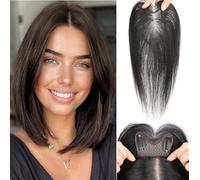 Invisible12 Inch Human Hair Toppers for Women No Bangs Add HairVolume,Handmade Swiss Lace 3.15" x 4.72" Clip in Topper Wig Hair Piece Replacement Wiglet Free Part Natural Black