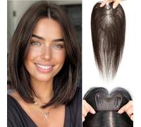 Invisible12 Inch Human Hair Toppers with Bangs for Women No Bangs Add HairVolume,Handmade Swiss Lace 3.15" x 4.72" Topper Wig Clip in Top Hair Piece Replacement Wiglet Free Part Medium Brown