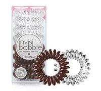 invisibobble Original Traceless Spiral Hair Ties - Pack of 8, Crystal Clear and Pretzel Brown - Strong Elastic Grip Coil Accessories for Women - Non Soaking - Gentle for Girls Teens and Thick Hair