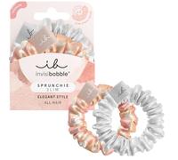 invisibobble Scrunchie Slim Bella Chrome, 2 x Fabric Hair Bobbles Apricot & Silver, Silk Scrunchie with Spiral Hair Elastic, Maximum Hold for All Hair Types, Pack of 2