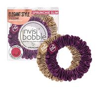 Invisibobble Scrunchie, Slim, Purple, Gold, 2x Pleated Fabric Hair Bobbles for Girls and Women, Strong Hold and Gentle on the Hair, Designed in the Heart of Munich