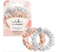 invisibobble Scrunchie Slim Bella Chrome, 2 x Fabric Hair Bobbles Apricot & Silver, Silk Scrunchie with Spiral Hair Elastic, Maximum Hold for All Hair Types, Pack of 2