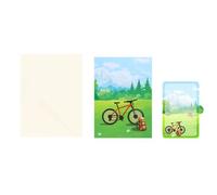 Invitation Greeting Card with Mountain Bike Layered Scene | Paper Artwork, Envelope Included, Handwritten Note Insert, Birthday Holiday Mailing Display