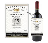 Invite Designs Ltd Personalised Silver 25th Wedding Anniversary WINE/CHAMPAGNE BOTTLE LABEL ~ Gift Idea N15.