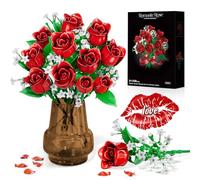 INVITOP Rose Flower Building Blocks Kit, Bouquet Building Blocks Sets, Artificial Flowers for Unique Gift Idea for Mum, Girlfriend and Girls 6 7 8 9 10 11 12+, Vase Not Included