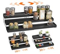 INVOCOO Expandable Spice Rack Organizer - 3 Tier Adjustable Spice Organizer for Cabinet & Countertop - Easy Visibility - Black