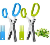 INVODA 2 Packs Stainless Steel Herb Scissors - Fast Cut Slice Chop Herbs Multi-Purpose Kitchen Shear with 5 Sharp Blades and Cleaning Brush