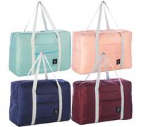 INVODA 4PCS Foldable Travel Duffel Bag Holdall Bag Luggage for Sports Gym Water Resistant Nylon 32 Liter(Pink+Red+Green+Blue)