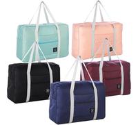 INVODA 5pcs Foldable Travel Duffel Bags Set - Waterproof Nylon, Blue, Pink, Green, Black, Red - 17.7 x 6.3 x 12.6 inches (Expanded), 7.5 x 6.7 inches (Folded)