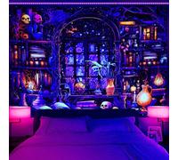 Invoibler Blacklight Bookshelf Tapestry UV reactive Magic Books Tapestries Fantasy Stars Galaxy Tapestry Gothic Skull Wall Hanging for Bedroom Dorm Home Decor(59.1 x 82.7 inches)