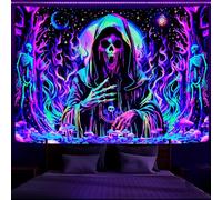 Invoibler Blacklight Skull Tapestry Gothic Skeleton Mushroom Poster UV Reactive Horror Backdrop Glow in the Dark Wizard Magic Forest Wall Hanging for Home Decor(70.9 x 92.5 inches)