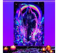 Invoibler Blacklight Skull Tapestry Grim Reaper Gothic Skeleton Tapestry UV Reactive Aesthetic Tapestries Glow in The Dark Vertical Poster Tapestry Wall Hanging for Bedroom Decor(59.1 x 82.7 inches)