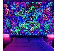 Invoibler Blacklight Skull Tapestry UV Reactive Hippie Skeleton Rock and Roll Tapestry Abstract Gothic Music Tapestry Colorful Guitar Tapestry Wall Hanging for Bedroom(59.1 x 82.7 inches)