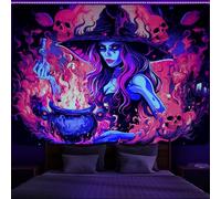 Invoibler Blacklight Witch UV Reactive Skull Magic Potion Fire Glow In The Dark Tapestry for Bedroom (59.1 x 82.7 inches)