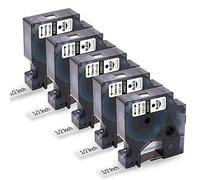 Invoker 5-PK a45010 Replace for Dymo D1 Label Tape 12mm x 7m Black on Clear