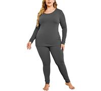 IN'VOLAND Women’s Plus Size Thermal Long Johns Sets Fleece Lined 2 Pcs Underwear Top & Bottom Pajama Set, Dark Gray, 28 Plus