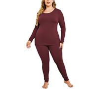 IN'VOLAND Women’s Plus Size Thermal Long Johns Sets Fleece Lined 2 Pcs Underwear Top & Bottom Pajama Set, Wine Red, 22 Plus