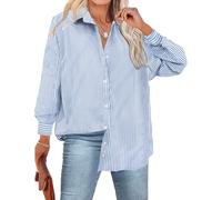 IN'VOLAND Womens Plus Size Button Down Shirt Striped Casual Shirt Long Sleeve Fall Blouse Collared Office Work Blouses Tops, Blue Striped, 24 Plus
