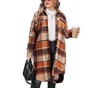 IN'VOLAND Women's Plus Size Flannel Shirt Lounge Lapel Button Up Long Sleeve Plaid Long Jacket Shac, Orange Red, 26 More