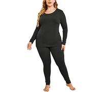 IN'VOLAND Women's Plus Size Thermal Long Johns Sets Fleece Lined 2 Pieces Underwear Top & Bottom Pyjama Set, black, 24 Plus