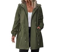 IN'VOLAND Women's Rain Jacket Plus Size Long Raincoat Lightweight Hooded Windbreaker Waterproof Jackets with Pockets, Army Green, 30 Plus