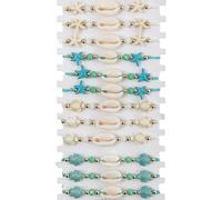 Involsionary Hawaiian Plumeria Clay Bracelet Set for Bohemian Handmade Tropical Flower Seashell Starfish Turtle Bracelets for Women Boho Summer Beach Party Jewelry Gifts, Adjustable, Resin, no