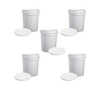 INVOPAK 5 X 25 Litre Food Grade Plastic Bucket with Lid and Handle, White, Airtight, Recyclable & BPA Free