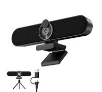 Inwa 2K Webcam Computer Speakers with Microphone for Desktop PC, Clip-On USB Computer Camera w/90° FOV, Privacy Shutter, Detachable Mic, Adjustable Tripod, USB A-to-C for Zoom, Teams, Meet