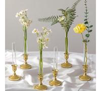 Inweder Bud Vases with Candlestick Holders: 6 Pcs Clear Glass Vases with Silicon Sleeve for 2.2cm Taper Candle Holders -Small Flower Vase for Wedding Birthday Party Table Centrepieces