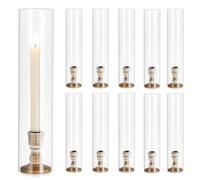 Inweder Candle Holder for Candlesticks: 10 Pcs Hurricande Candlestick Holders Glass Taper Candle Holders Wooden Candle Holder with Removable Glass for Table Centerpiece Wedding Event or Home Decor