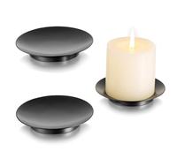 Inweder Candle Holders Plates Metal: Black Pillar Candle Holder for Halloween Christmas Advent Mantle Home Decor 10.8cm Round Trays Stand Coasters for LED/Tealight Candles Trinket, Set of 3