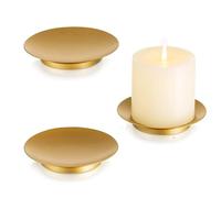 Inweder Candle Holders Plates Stand: Gold Pillar Candle Holder for Christmas Advent Mantle Wedding Home Decor 10.8cm Round Metal Trays Coasters for LED/Tealight Candles Trinket, Set of 3