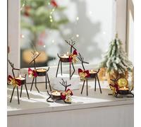Inweder Christmas Reindeer Tealight Candle Holders: 6 Pcs Black Tea Light Holders for Table Centrepiece Stag Candle Holder for Halloween Fireplace Reindeer Christmas Decorations for Window