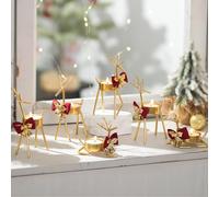 Inweder Christmas Reindeer Tealight Candle Holders: 6 Pcs Gold Tea Light Holders for Table Centrepiece Stag Candle Holder for Fireplace Reindeer Christmas Decorations for Window