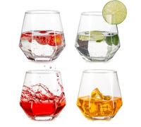 Inweder Drinking Glasses Set of 4 - Stemless Wine Glasses Au Vodka Glass Old Fashioned Whiskey Glasses Kraken Rum Glass Geometric Whisky Tumbler Gift Set for Men Birthday Fathers Day Anniversary