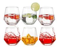 Inweder Drinking Glasses Set of 6 - Stemless Wine Glasses Au Vodka Glass Old Fashioned Whiskey Glasses Kraken Rum Glass Geometric Whisky Tumbler Gift Set for Men Birthday Fathers Day Anniversary
