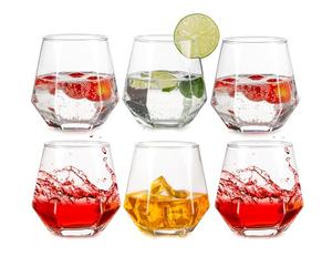 Inweder Drinking Glasses Set of 6 - Stemless Wine Glasses Au Vodka Glass Old Fashioned Whiskey Glasses Kraken Rum Glass Geometric Whisky Tumbler Gift Set for Men Birthday Fathers Day Anniversary