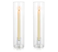 Inweder Glass Hurricane Candle Holder: Candlestick Holders for Wedding Table Centrepieces Clear Taper Candle Holder with Cylinder Shade for Christmas Party Event Home Decor, 2 Pcs